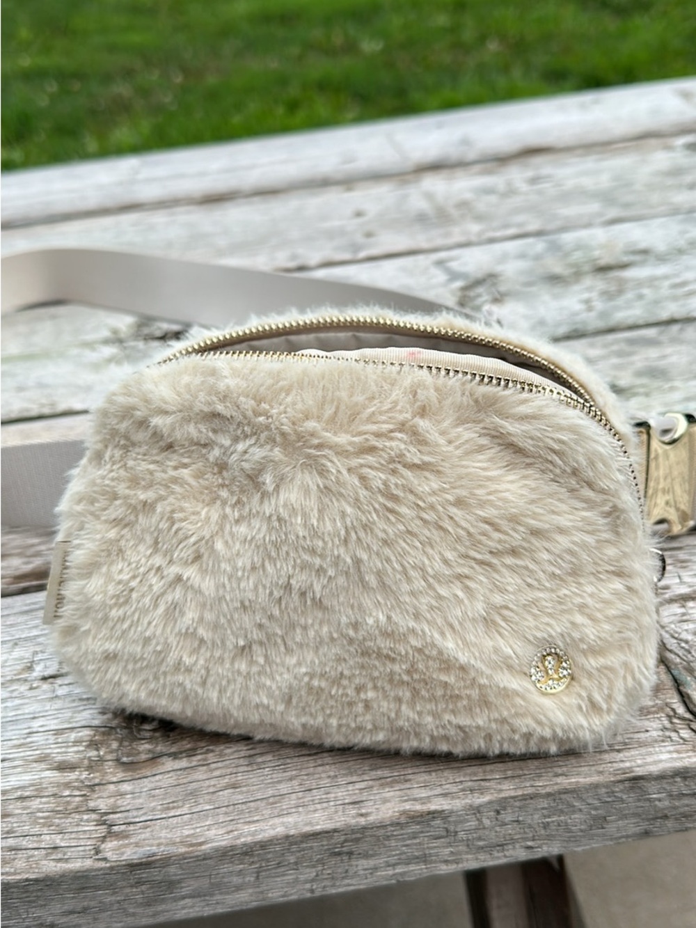 lululemon athletica Cream Faux Fur Crossbody Belt Bag